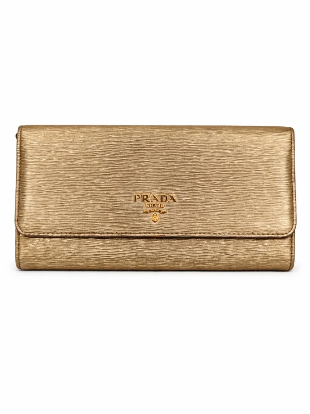 Prada Metallic Gold Saffiano Leather Flap Wallet - Picture 1 of 14